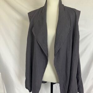 FLAX Grey Linen Open Front High Collar vest